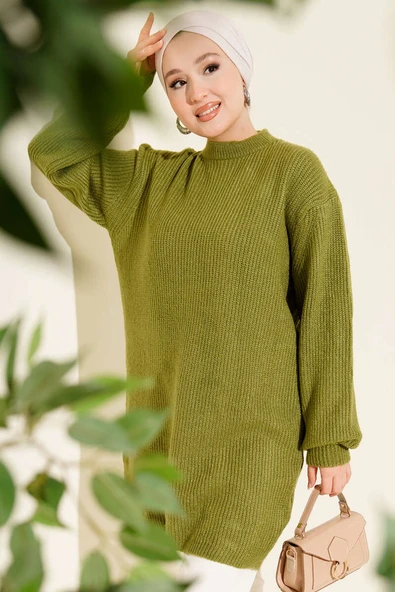 Selanik Örgü Yumoş Triko Tunik Yağ Yeşili ürün görseli