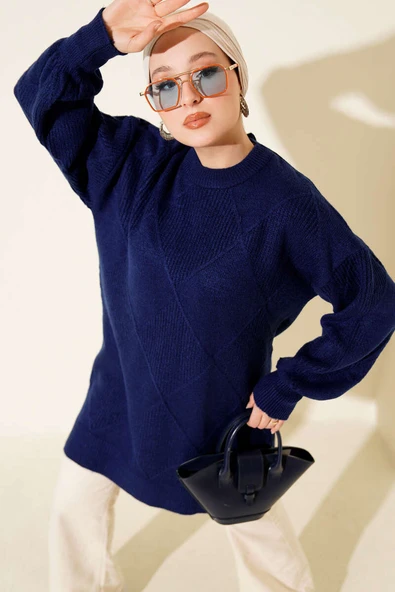 Baklava Kabartma Yumoş Triko Tunik Lacivert ürün görseli