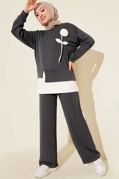 Loyşa Gül Desen İkili Takım Füme ürün görseli 1