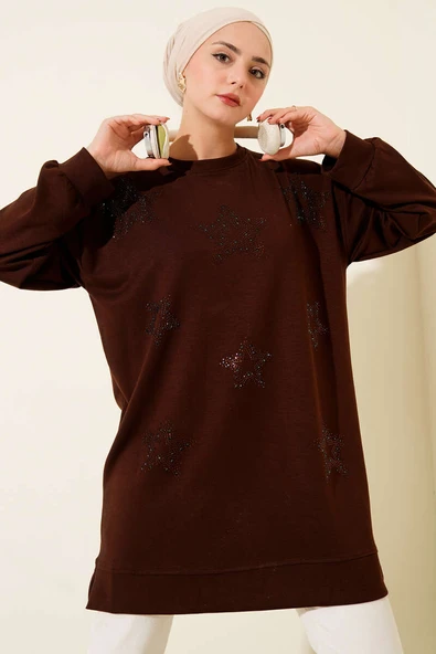 Mini Yıldız Taşlı Tunik Kahve ürün görseli 1