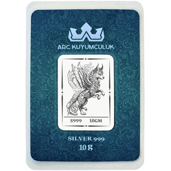 Hediyeye Özel 10 Gram Kanatlı Kurt Temalı 999 Ayar Gümüş ile Üretilmiş Gümüş Külçesi-722 ürün görseli