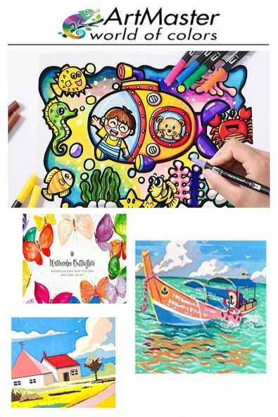 A5 Eskiz Defteri 50 Yaprak 100 gr 1 Adet 24 Renk Marker Kalem Çift Taraflı Touch Çift Uçlu Eskiz Defteri Boya Seti - Resim 3