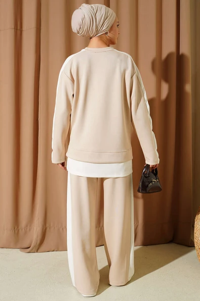 Arma Detaylı Loyşa Garnili İkili Takım Bej - Resim 3