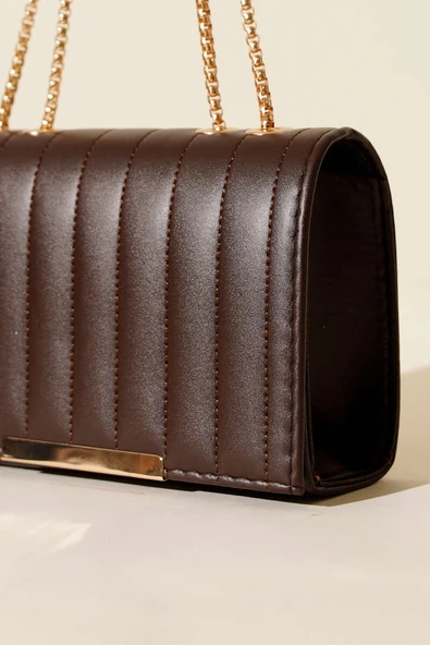 Zincir Askılı Dikdörtgen Çanta Acı Kahve - Resim 3