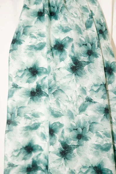 Çiçek Desenli Rami Şal Petrol Yeşili - Resim 4