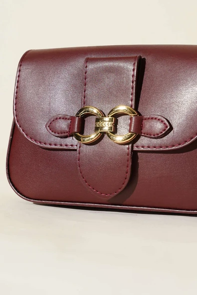 Yaldız Tokalı Kadın El Çantası Bordo - Resim 3