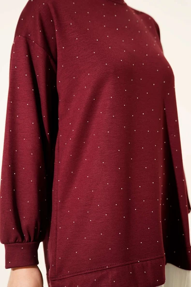 Loyşa Taşlı Piliseli Tunik Bordo - Resim 4