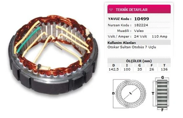 Otokar Ticarı Stator Valeo Tip 24v 110a Otokar Sultan Otobus 7 Uclu Nursan 182224 - Yavuz 10 499 ürün görseli