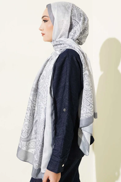 Paisley Çiçek Desen Şal Gri - Resim 3