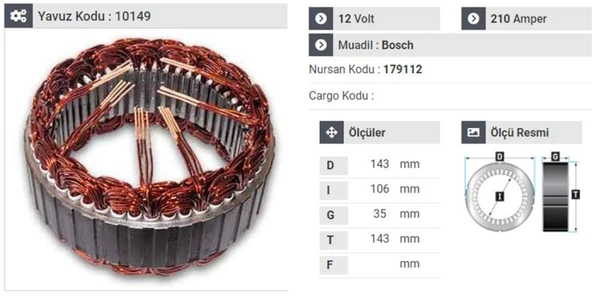 Ford Stator Bosch Tipi 12v 210 Amp 6 Cikis Transıt - Yavuz 10 149 ürün görseli