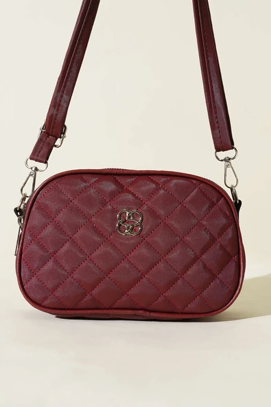 Metal Armalı 3 Bölmeli El Çantası Bordo - Resim 2