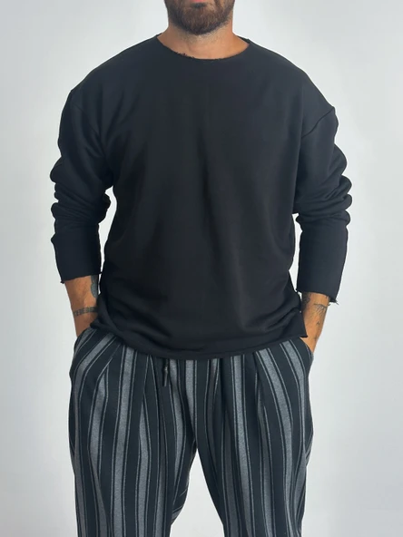 Erkek Basic Siyah Sweatshirt COC1019 - Resim 3