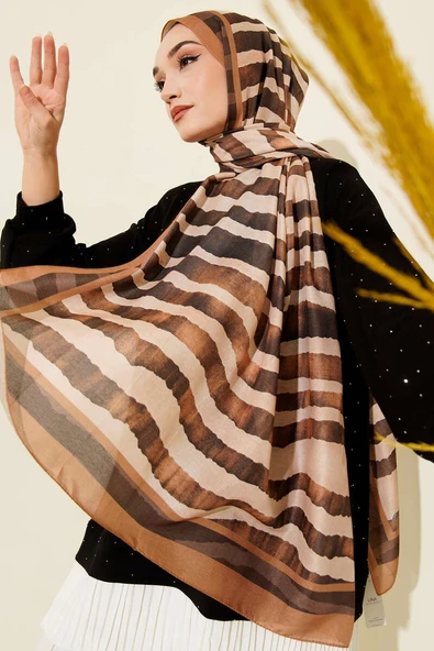 Stick Desen Lina Şal Tütün - Resim 2