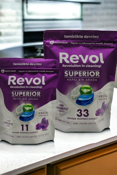 REVOL Superior Hepsi Bir Arada Bulaşık Makinesi Kapsülü Tableti 33+11 Yıkama - Resim 3