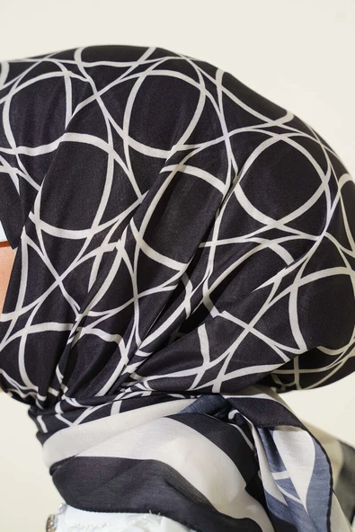 Desenli Siyah Serisi Eşarp Asorti 3 - Resim 4