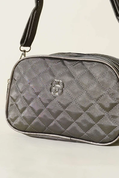 Metal Armalı 3 Bölmeli El Çantası Platin - Resim 3