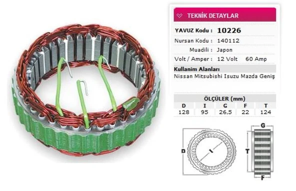 Mazda Stator Mitsubıshı Tip 12v 60a Nissan Mitsubıshı İsuzu Mazda Genis Nursan 140112 - Yavuz 10 226 ürün görseli