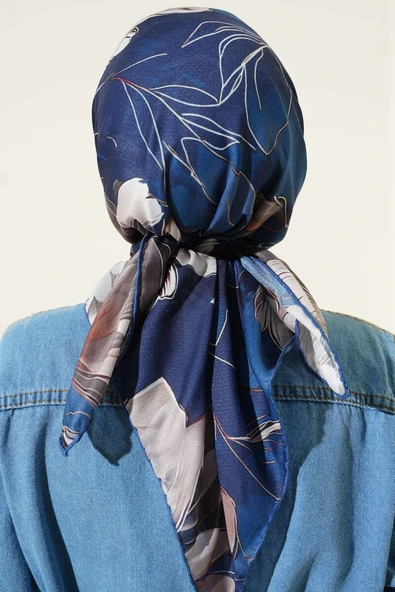 Desenli Demore Lacivert Serisi Eşarp Asorti 9 - Resim 3