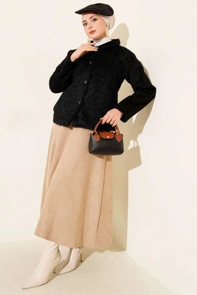 Düğmeli Sakallı Kısa Ceket Siyah - Resim 2