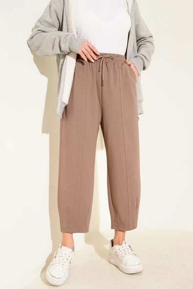 Bel Lastikli Çımalı Loyşa Pantolon Kahve - Resim 2