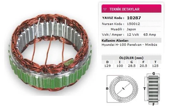 Hyundaı Ticarı Stator Mitsubıshı Tip 12v 65a Hyundaı Excel H100 Minibus-Panelvan Nursan 150012 - Yavuz 10 287 ürün görseli