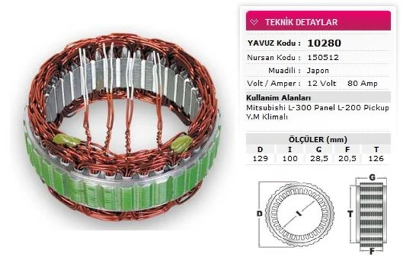 Mitsubıshı Stator Mitsubıshı Tip 12v 80a Mitsubıshı L 300 Panel L 200 Pickup Ym Klimalı Nursan 150512 - Yavuz 10 280 ürün görseli
