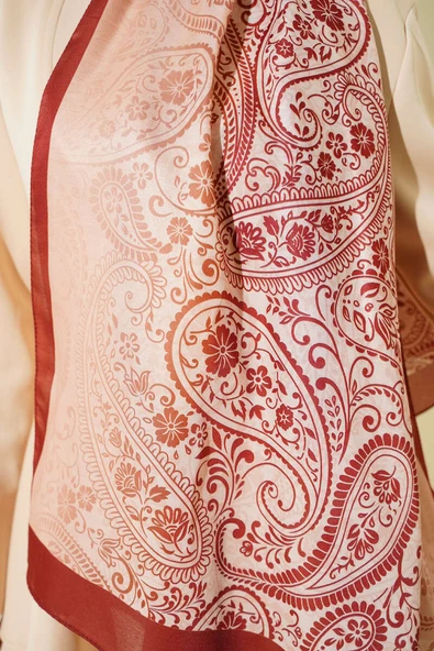 Paisley Çiçek Desen Şal Kiremit - Resim 4