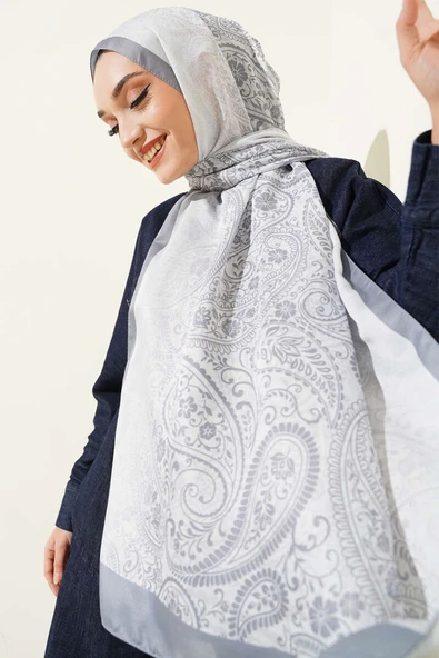Paisley Çiçek Desen Şal Gri - Resim 2