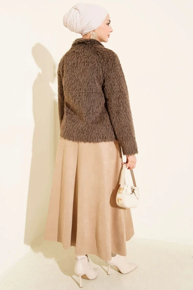 Düğmeli Sakallı Kısa Ceket Kahve - Resim 3