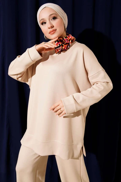 Yan Yırtmaç Detaylı Loyşa İkili Takım Bej - Resim 2