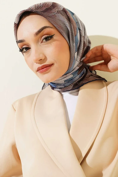 Desenli Demore Lacivert Serisi Eşarp Asorti 6 - Resim 2