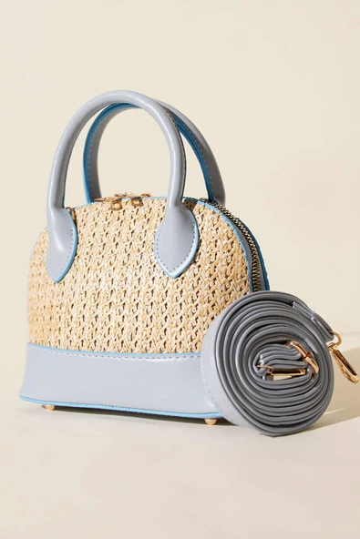 Oval Hasır Detaylı Çanta Bebe Mavi ürün görseli 1