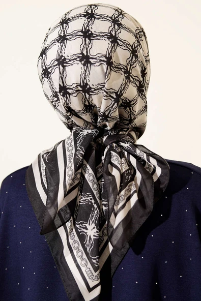 Desenli Siyah Serisi Eşarp Asorti 6 - Resim 3