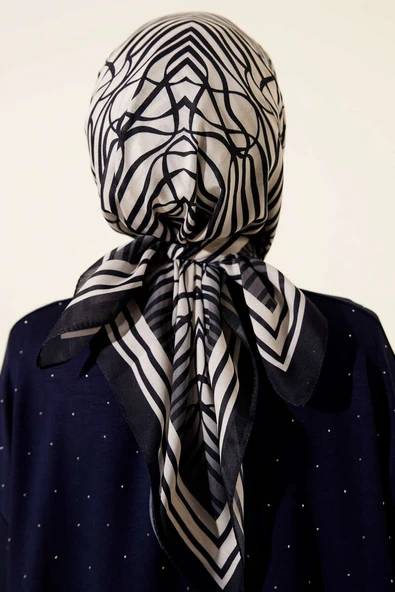 Desenli Lacivert Serisi Eşarp Asorti 9 - Resim 3