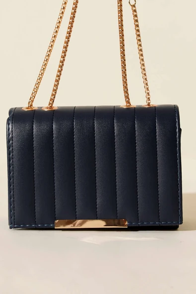 Zincir Askılı Dikdörtgen Çanta Lacivert - Resim 2