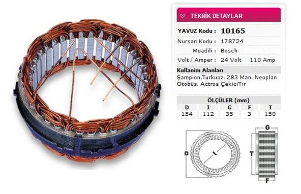 Mercedes Truck Stator Bosch Tip 24v 110a Champıon Turkuaz 283 Man Neoplan Otobus Mer Actros Cekici Nursan 178724 - Yavuz 10 165 ürün görseli