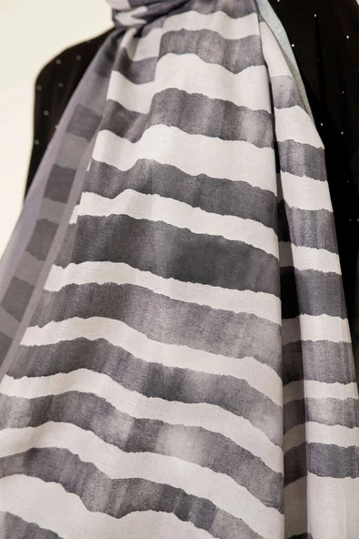 Stick Desen Lina Şal Füme - Resim 4