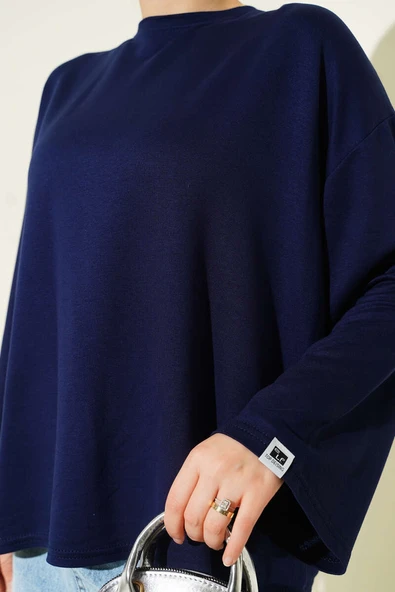 Loyşa Bilek Armalı Basic Bluz Lacivert - Resim 4