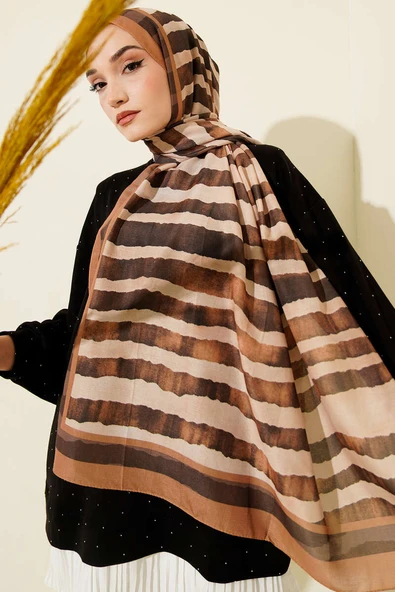 Stick Desen Lina Şal Tütün ürün görseli 1