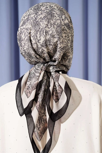 Desenli Siyah Serisi Eşarp Asorti 12 - Resim 3