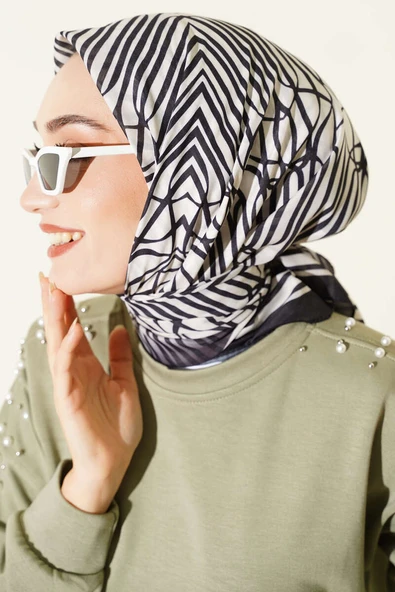 Desenli Siyah Serisi Eşarp Asorti 8 - Resim 2