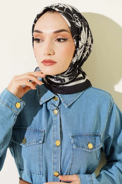 Desenli Siyah Serisi Eşarp Asorti 10 - Resim 2