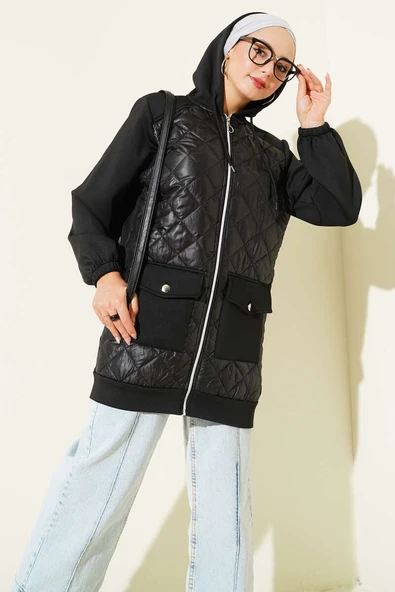 Kapitone Garnili Scuba Kap Siyah ürün görseli 1