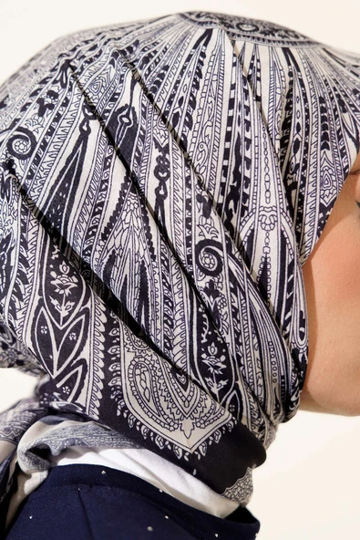 Desenli Lacivert Serisi Eşarp Asorti 6 - Resim 4