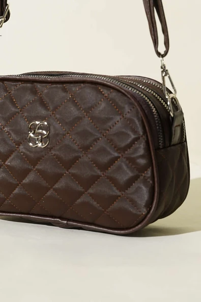 Metal Armalı 3 Bölmeli El Çantası Acı Kahve - Resim 3