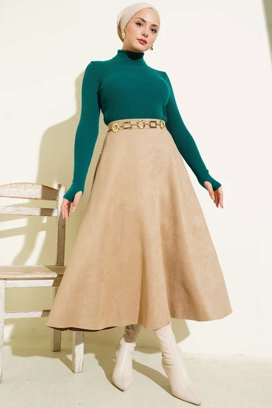 Balıkçı Yaka Parmak Geçirmeli Triko Kazak Nefti - Resim 2