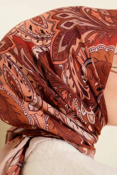 Retro Motifli Modal Eşarp Somon - Resim 4