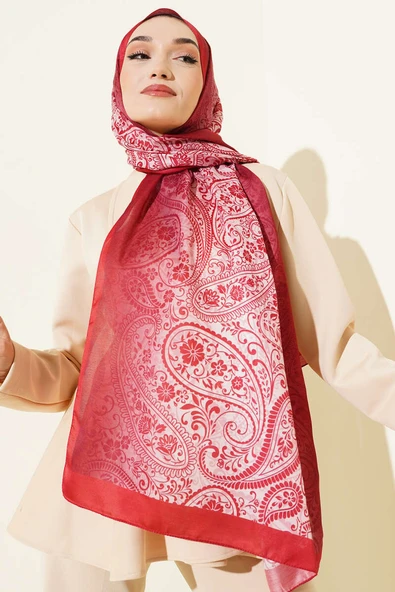 Paisley Çiçek Desen Şal Bordo ürün görseli 1