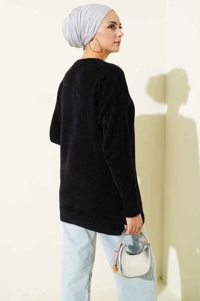 Basic Sakallı Triko Tunik Siyah - Resim 3