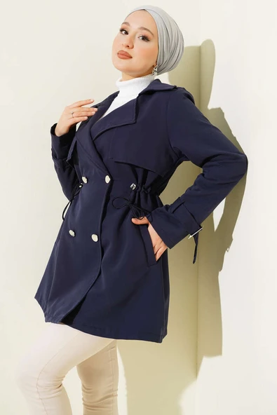Bel Tünelli Kısa Trençkot Lacivert ürün görseli 1